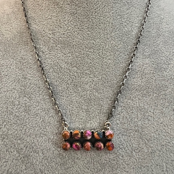 ❤️ Pink Dream Dahlia Kingman Turquoise 20” Southwestern Bar Necklace 15.9 gms - Picture 3 of 13